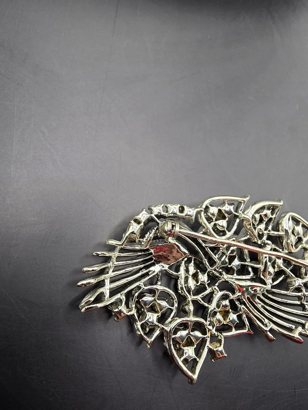 Vintage Silver-Tone Blue Hues & Clear Crystal Floral Brooch - Picture 4 of 7